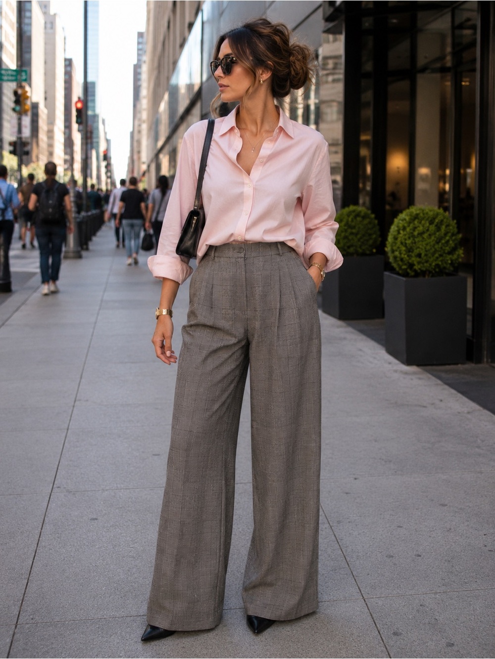 Tailored High-Waist Wide-Leg Trousers in Gray
